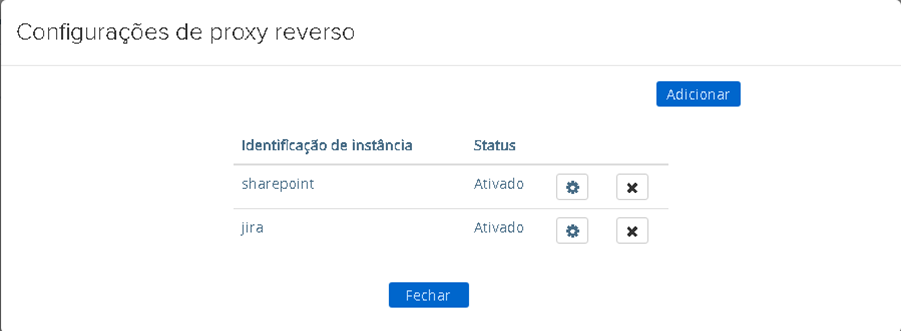 Configurações de proxy reverso com a opção Excluir