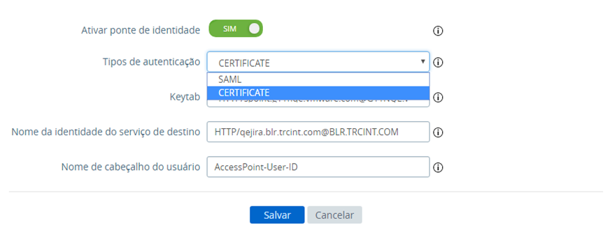 ativar as configurações de ponte de identidade do Certificado para Kerberos