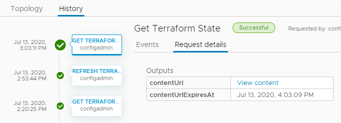 Exemplo de Detalhes da solicitação, onde pode-se visualizar o arquivo de estado do Terraform.