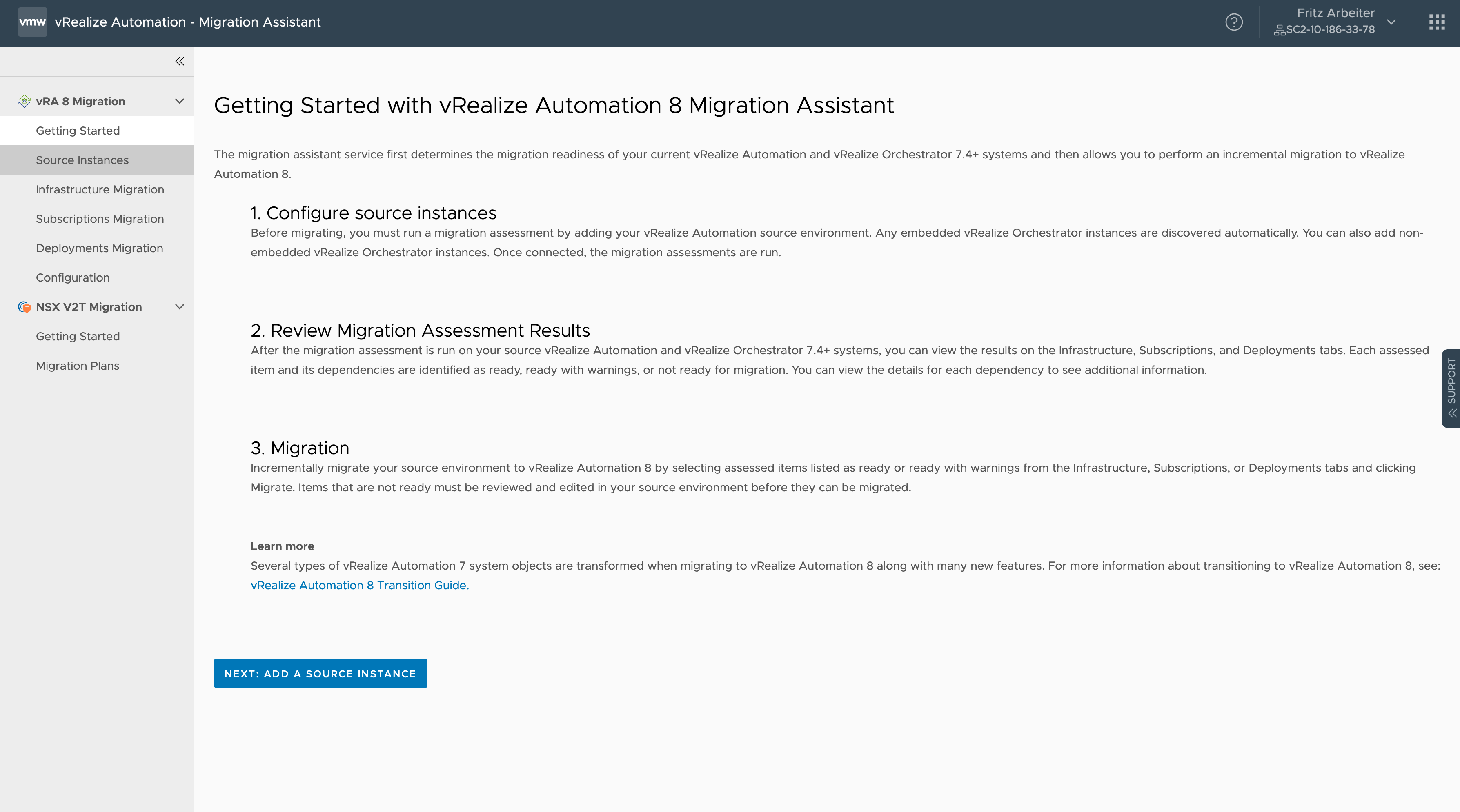 Página Introdução do Assistente de Migração