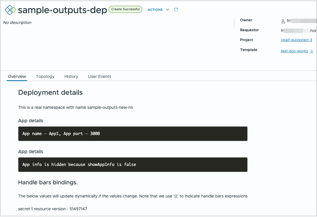 Saída:__deploymentOverview em configurações do modelo formatVersion2