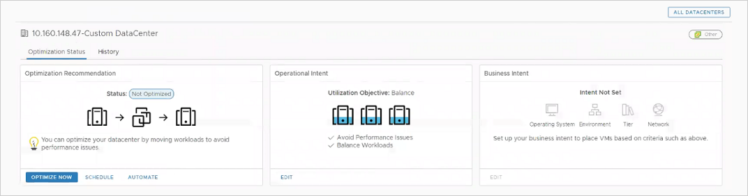 Data center personalizado ainda não otimizado