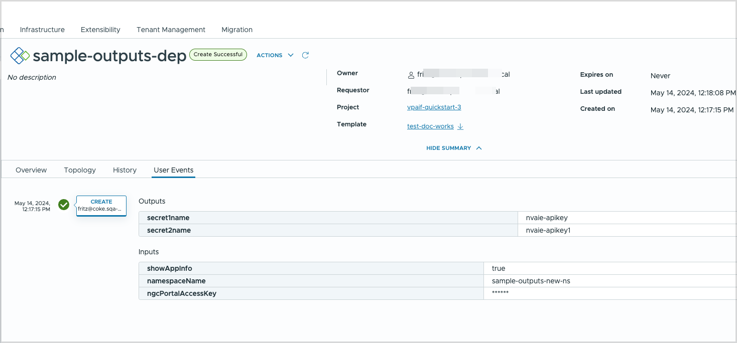 Outras saídas definidas nas configurações do modelo formatVersion2