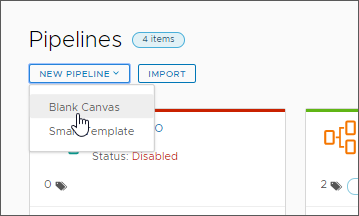 Ao criar um pipeline, você pode usar a tela em branco.