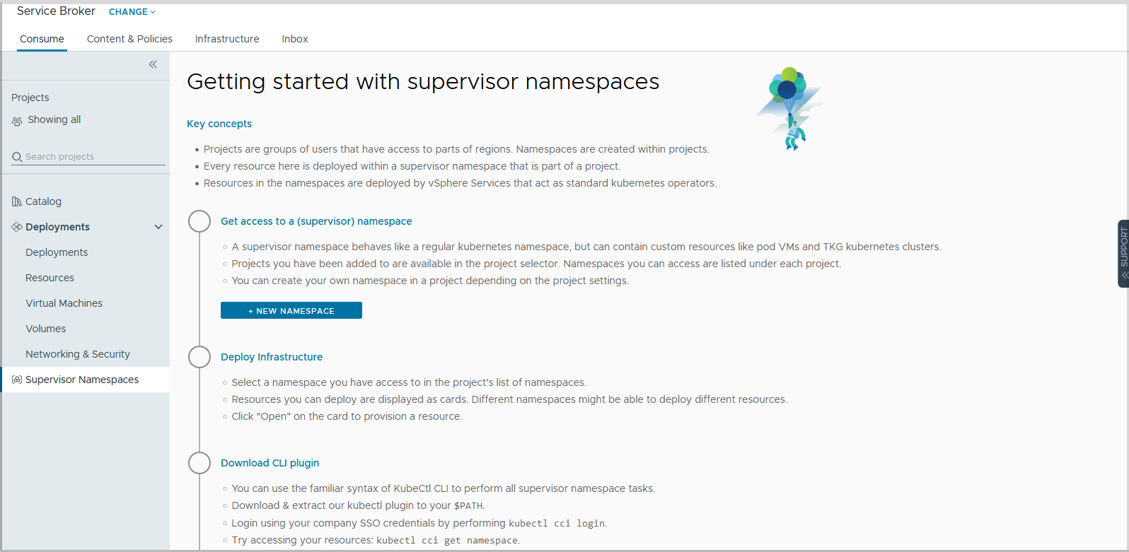 Clique em novos namespace para adicionar um namespace de Supervisor.