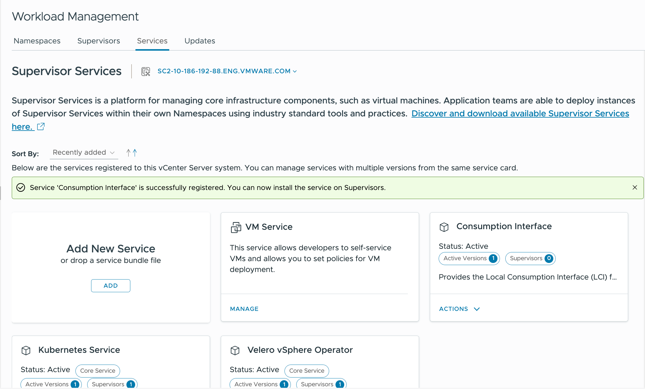 Bloco de Gerenciamento da carga de trabalho com a Consumption Interface