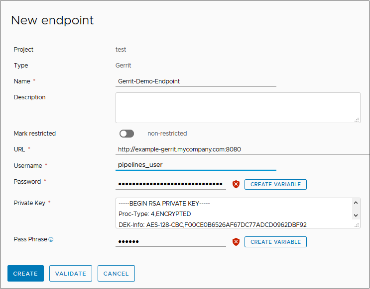 Ao adicionar um endpoint para o trigger Gerrit, você deve confirmar se o endpoint Gerrit se conecta ao servidor Gerrit.