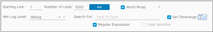Uma captura de tela mostrando as opções de log.