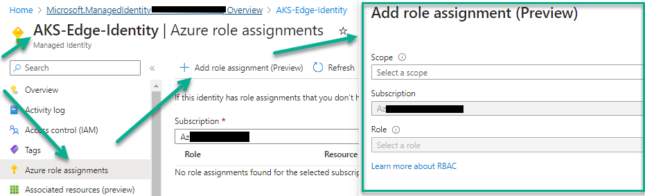 Captura de tela de acesso ao formulário Adicionar atribuição de função para a identidade gerenciada.