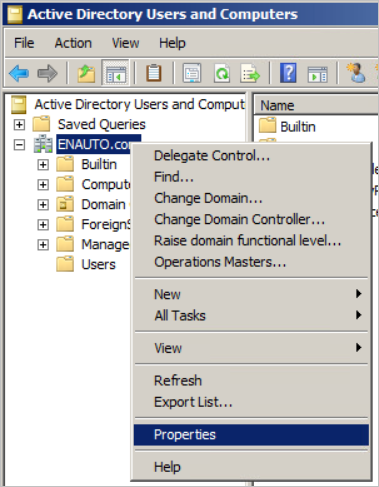 Captura de tela que mostra o menu de contexto com o botão direito do mouse no ícone de nome de domínio DNS.