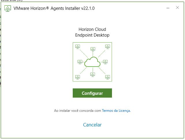 Captura de tela da tela inicial que aparece para o Horizon Agents Installer em uma VM de cliente do Windows 10