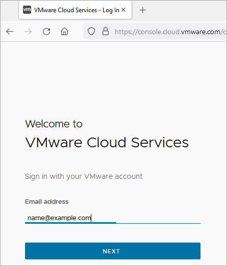 Horizon Cloud on Microsoft Azure: captura de tela de login do VMware Cloud Services para o login inicial