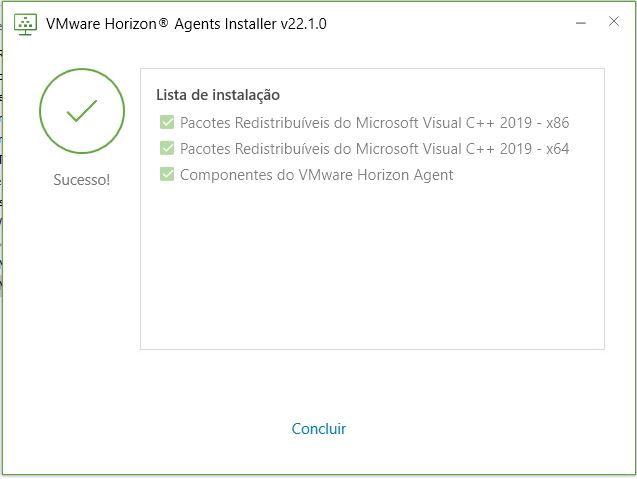 Captura de tela da tela final que aparece quando o Horizon Agents Installer concluiu a execução em uma VM compatível com RDSH do Windows