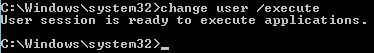 Prompt de comando do Windows Server 2012 que mostra o comando change user /execute