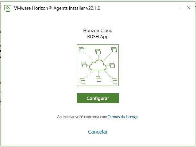Captura de tela da tela inicial que aparece para o Horizon Agents Installer em uma VM que executa um sistema operacional do tipo RDSH
