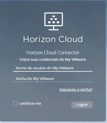 Exemplo da tela de logon preenchida com as credenciais da conta My VMware adequadas.