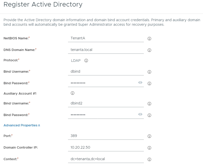 Caixa de diálogo Registrar Active Directory