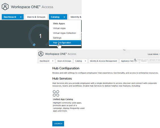 Acessando os Serviços do Hub no console do Workspace ONE Access