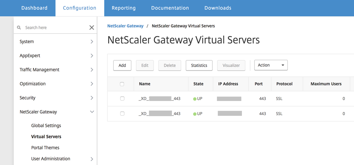 Configuração de gateway do NetScaler