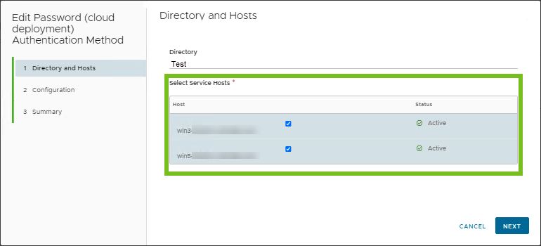 Dois connectors são selecionados para o método de autenticação de Senha (implantação em nuvem).