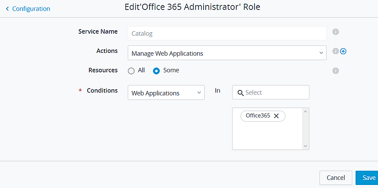 Captura de tela da página Editar mostrando a função de Administrador do Office 365