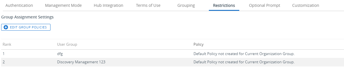 esta captura de tela parcial mostra a aba Restrições das configurações de Inscrição