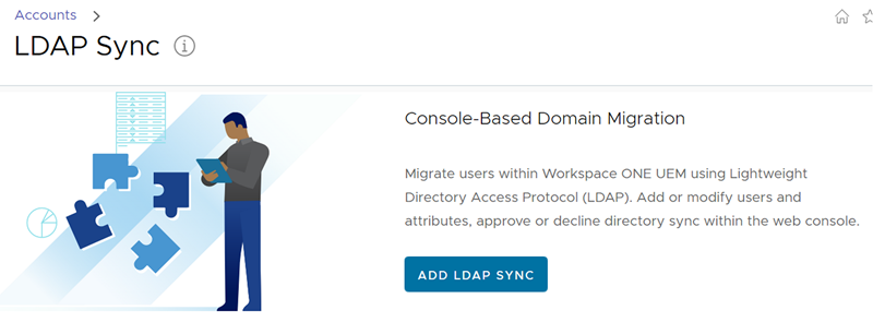 Essa captura de tela mostra a tela de introdução para a Sincronização LDAP que está a serviço da Migração do Usuário.