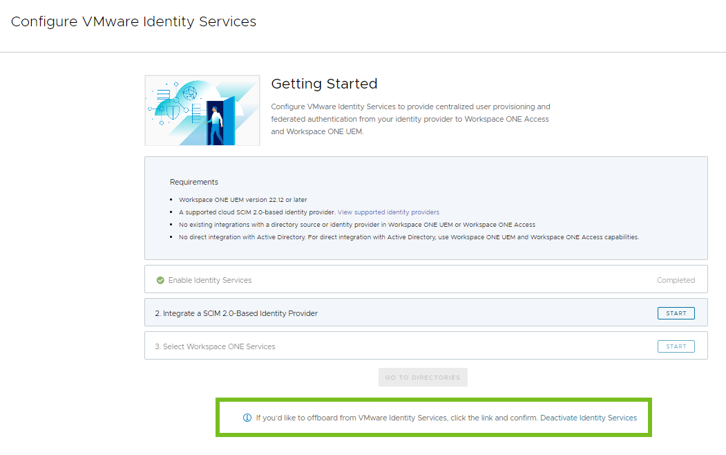 "O prompt indica: se você quiser sair do VMware Identity Services, clique no link e confirme."