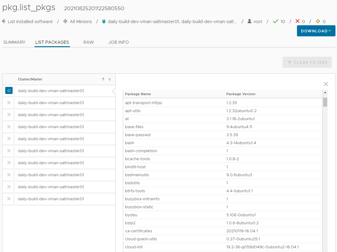 Retorna para o trabalho que lista pacotes instalados