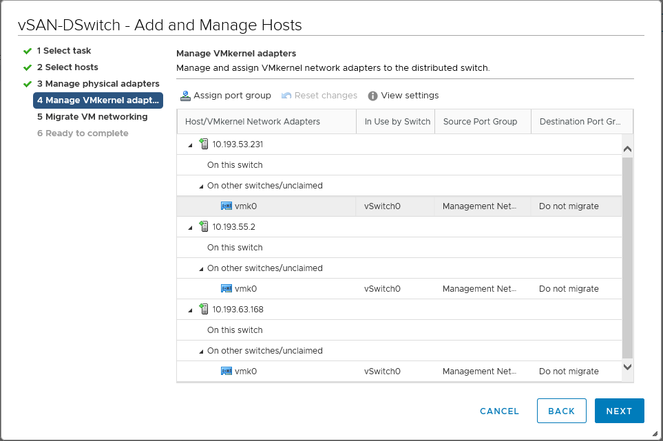 Configurar adaptadores VMkernel no Dswitch