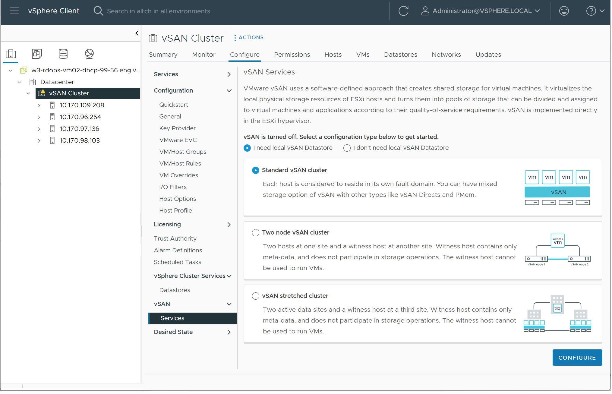 Botão Configurar vSAN