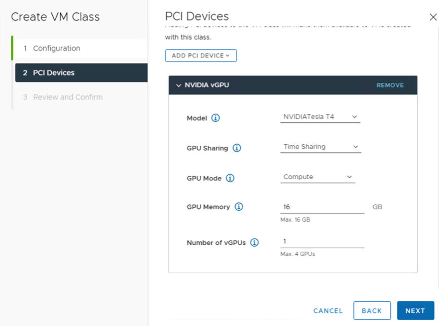 A guia Dispositivos PCI com o perfil NVIDIA vGPU que você configurou no modo de compartilhamento de tempo.