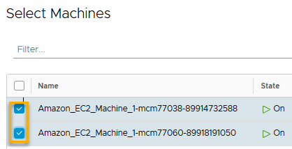 Selecione 2 máquinas a serem incluídas no plano de integração de carga de trabalho do Cloud Assembly.