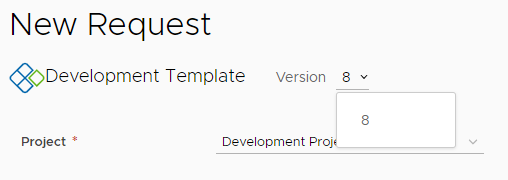 Captura de tela do novo formulário de solicitação com uma única versão disponível.