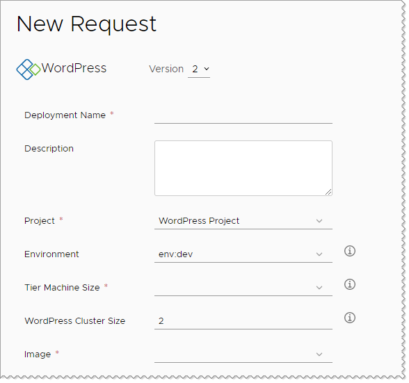 Formulário de solicitação WordPress padrão.