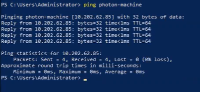 在 Windows 虚拟机上运行 ping FQDN 命令的结果