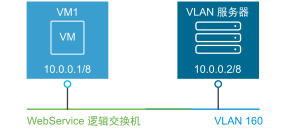 示例拓扑显示在子网 10 上配置的虚拟机和 VLAN 服务器。
