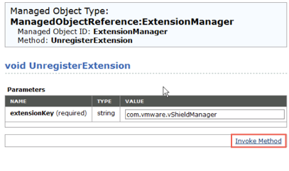 输入 extensionKey 参数的值，然后单击“调用方法”。