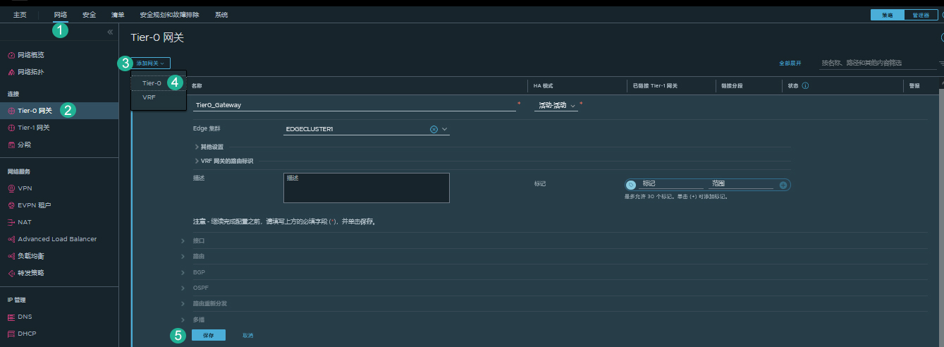 添加 Tier-0 网关