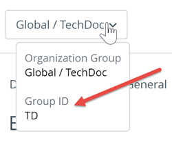 此部分屏幕截图演示了如何通过将鼠标指针悬停在 OG 选择器上来查看任何组织组的组 ID。