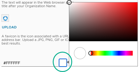 如何在 Hub 服务控制台品牌标识页面中找到品牌标识颜色选择器