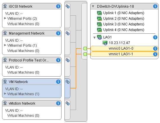 具有一个 LAG 的 Distributed Switch 的拓扑。