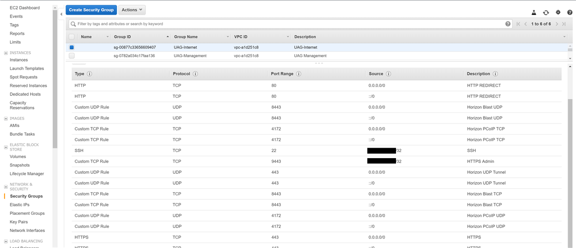  Verwenden Sie die AWS-Verwaltungskonsole zur Erstellung einer Sicherheitsgruppe in den Netzwerk- und Sicherheitseinstellungen, um den Zugriff auf TCP- und UDP-Ports mithilfe von Firewallregeln einzuschränken.