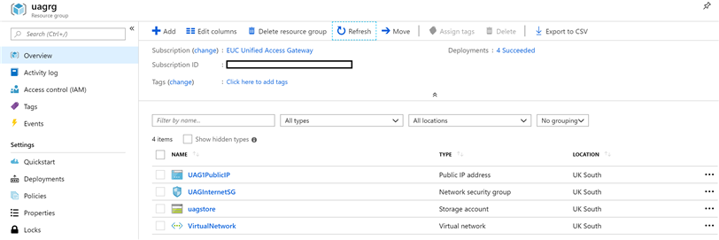 Im Azure-Portal werden die von Ihnen hinzugefügten Objekte aufgelistet. 