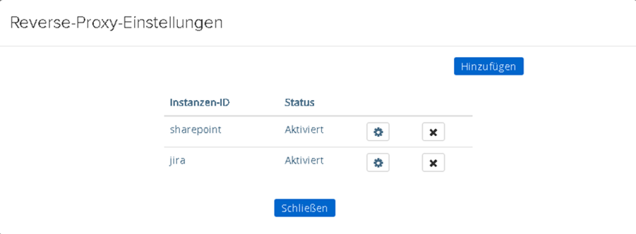Reverse-Proxy-Einstellungen mit der Option „Löschen“