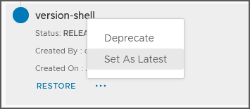 Nach der Versionierung und Veröffentlichung eines benutzerdefinierten Integrationsskripts können Sie die Version als aktuelle Version festlegen, damit ein Benutzer die aktuelle Version in seiner Pipeline auswählen kann.