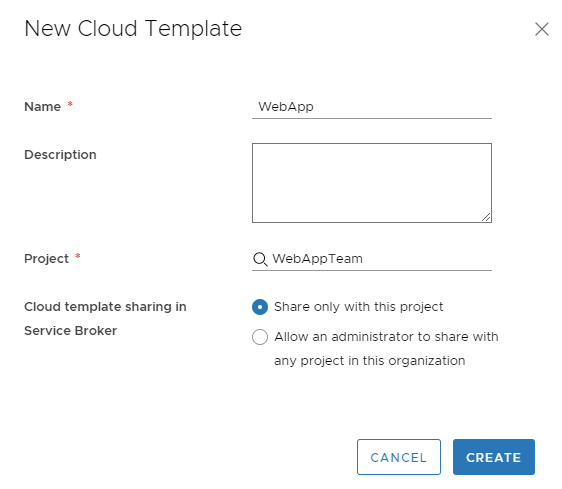 Wählen Sie das Projekt für die Cloud-Vorlage aus.