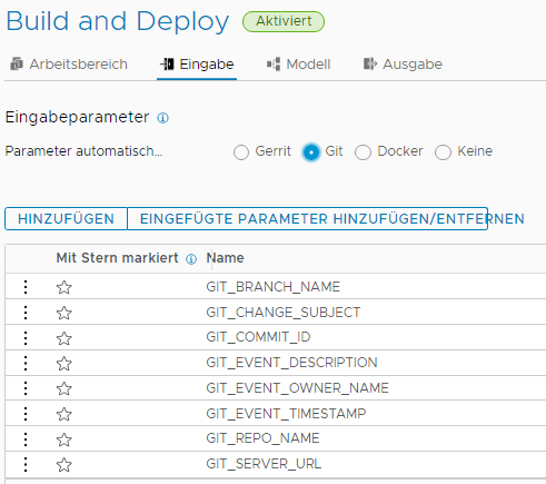 Wenn Sie Ihre Pipeline für die Verwendung des Auslösers für Git konfigurieren, konfigurieren Sie die Eingabeparameter auf der Registerkarte Eingabe.