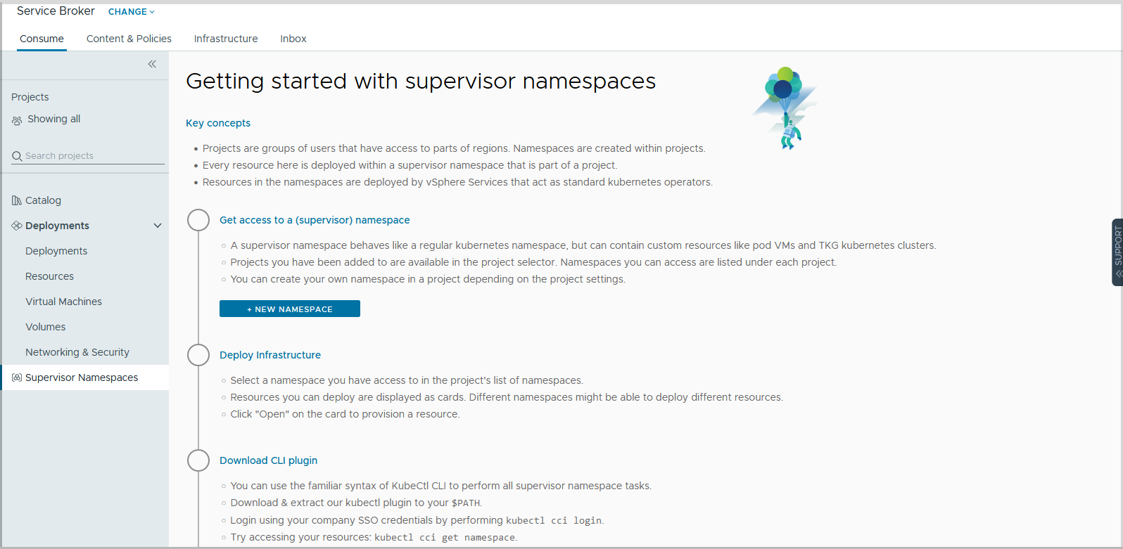 Klicken Sie auf neue Namespaces, um einen Supervisor-Namespace hinzuzufügen.