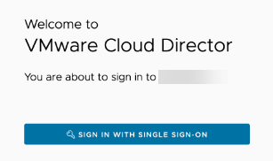 VMware Cloud Director-Anmeldeseite mit einer Schaltfläche für die SSO-Anmeldung.